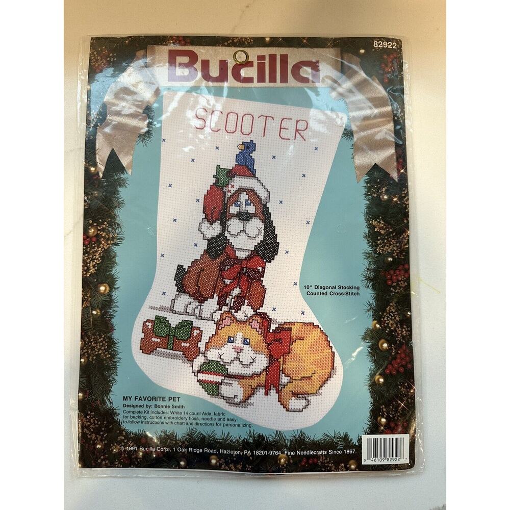 Bucilla MY FAVORITE PET 10” Stocking Counted Cross Stitch Kit # 82922 Vtg 1991